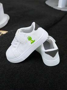 Zapatos Casuales de Dibujos Animados de Dinosaurios Para Niños- Correa de Cierre de Gancho y Bucle Fácil, Bajo, Material Duradero de PU y PVC, Forro de Tela Suave para Niños - Verde - Ver 2