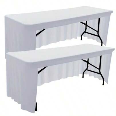 1/2 Packs Stretch Tablecloth Skirt, Polyester Spandex Machine Made For General Fit Occasions