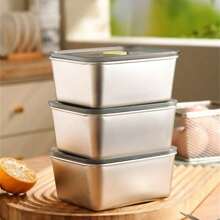 1pc/2pcs SUS304 Stainless Steel Food Storage Containers With Airtight Lids, Thickened Meal Prep Containers For Camping, Picnic, Refrigerator Food Storage