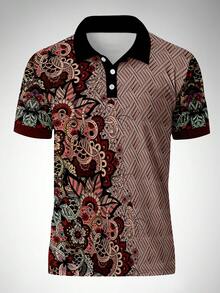 Camisa polo de manga corta con estampado floral, casual y formal, para hombre - Multicolor - Ver 2