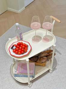 1pc Living Room Sofa Side Table Storage Rack, Portable Small Cart, Minimalist Design, Multifunctional Floor Standing Organizer Desk - White - View 10