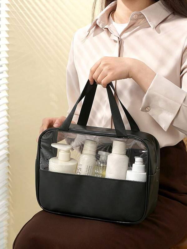 Set de 3 piezas/1 juego Bolsa organizadora de viaje impermeable y transparente de PVC de gran capacidad, portatodo para brochas de maquillaje, bolsa de almacenamiento para cosméticos/cuidado de la piel/artículos de tocador, ideal para viajes de verano, bolsa de playa, bolso, apto para guardar maquillaje, cuidado de la piel, artículos de baño, lápiz labial, brochas de maquillaje, champú, cepillo de dientes, rizador, etc.
