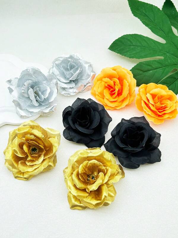 قطعتان من مشابك الشعر الأنيقة للنساء بتصميم وردة ذهبية وفضية وسوداء وبرتقالية، مناسبة للحفلات والأناقة البوهيمية اليومية