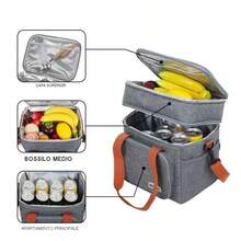 Bolsa Termica de almuerzo de doble capa,de gran capacidad,Ideal para picnic al aire libre,camping,con bolsa aislante cruzada para comida. - Azul - Ver 4