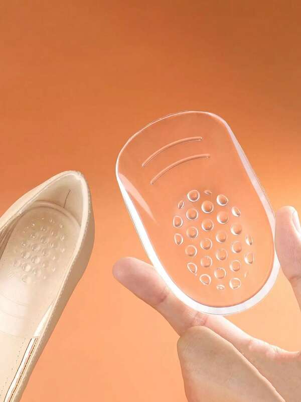 زوج من مدعمات الكعب الشفافة من السليكون - لاصقة ذاتية، مضادة للانزلاق، طبعة شبكية نصف الحجم لتعزيز الراحة والدعم للأحذية ذات الكعب العالي