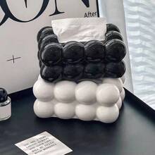 1 Stück Kunststoff Taschentuchbox für Tischdekoration, modernes Design Wohnzimmer Tisch Deko Servietten Spender, süßer weißer & schwarzer Kunststoff Taschentuchhalter für Zuhause und Hotel