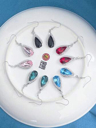 1 paire de boucles d'oreilles goutte de mode en alliage avec strass - aiguille d'oreille en fer, design de crochet, goutte gothique, sans placage, pour sœur ou meilleure amie