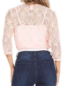 Casual Lace Bolero Crochet Cardigan With 3/4 Sleeves    Casual  Fabric  Sheer  Split      Daily - 桃 - 查看 3