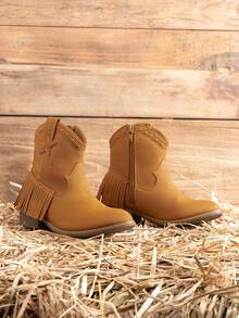 Girls Cowgirl Cowboy Ankle Western Boots Side Zipper Riding Shoes With Tassel Little Kid/Big Kid - Coffee Brown - View 2