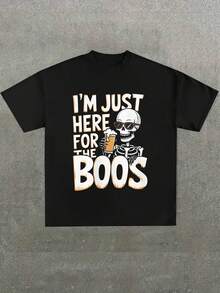 Para hombre,Camisa de T con Referencia a "Boos" y Esqueleto-Estilo Halloween y Humorístico,Camiseta casual de cuello redondo y manga corta con estampado,adecuada para uso diario en primavera y verano,unisex - Negro - Ver 1