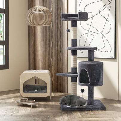 OYAJIA Cat Tree - Indoor Cat & Kittens Multi-Level Climbing Activity Tower With Scratching Posts, Strong Cat Tower / Activity Centre For Indoor Cats,Large (45.6"H) - Dark Grey