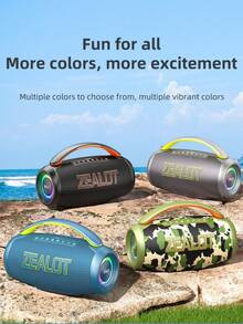ZEALOT P12 60W 大功率无线音箱，便携式户外低音炮，IPX5 防水，双扬声器，RGB 灯光，支持 SD 卡/USB/AUX 输入，双扬声器菊花链连接，免提通话，兼容智能手机/平板电脑/电视/电脑，适用于户外派对、家庭聚会、海滩派对等场合。 - 均碼 - 查看 12