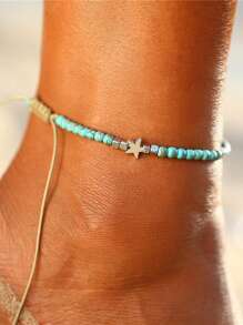 1 pièce Style bohème de plage Bracelet de cheville avec étoile de mer et pierres de turquoise, convient pour le port quotidien des femmes