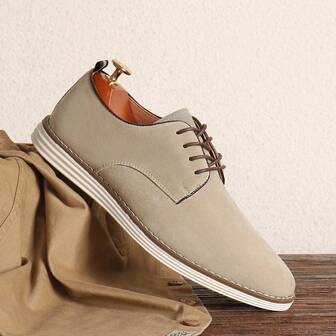 Men's Casual Lace-Up Suede Oxford Sneakers – Lightweight Soft Sole Dress Shoes For Work & Daily Wear