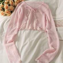 1pc Summer Women Sunscreen Cardigan Ruffle Design Sunscreen Clothing Slim Korean Style Long Sleeve Short Coat