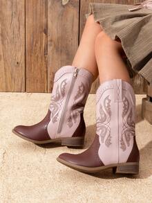 Cowgirl Boots For Girls Boys Cowboy Boots Kids Western Embroidered Mid Calf Riding Shoes With Walking Heel Toddler/Little Kid/Big Kid - 粉色 - 查看 3