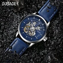 Oubaoer Herren Lässig Minimalistisch Leder Automatisch Mechanisch Cut Out Luxus Geschäft Wasserdicht Mode Uhr, hochwertige Herren Armbanduhr, Herren Geschenk