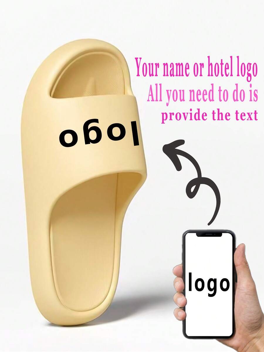 Customized Logo/Text Pattern Family Of 4 Outdoor Slippers, Soft Bottom Non-Fading, EVA Strap Indoor House Slippers - Yellow - View 1