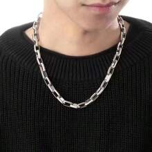 1pc Fashionable & Minimalist Thick Chain Necklace For Men, Industrial & Vintage Style Thick Cuban Link Necklace, Unisex Titanium Steel Choker Necklace, Length 50cm, Width 0.9cm