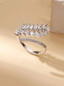 1Pc Gorgeous Style Cubic Zirconia Wheat Shape Ring For Women, Wheat Ring, Leaf Ring, Open Adjustable Leaves Finger Ring, Ladies Jewelry Fashion Accessories, Gift For Her