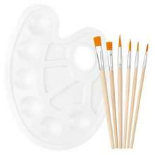 调色板画笔套装，包括 1 个调色板和 6 支笔，适合美术生，便携式调色板画笔套装，返校，学校用品 - 白色 - 查看 8