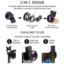 2 IN 1 Handy Objektiv Universal Clip 37mm Kameraobjektiv 0,45x 49uv Super Weitwinkel + Makro HD Objektiv kompatibel mit iPhone Android, geeignet für Sommerurlaub, Reisen, kreative Fotografie Handyzubehör