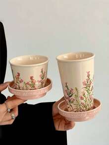 1 bộ cốc Wind Bell Lily có nắp, bộ cốc và đĩa sứ chất lượng cao, cốc đựng sữa ăn sáng, đĩa đựng đồ ăn nhẹ, cốc đựng nước trà chiều, thích hợp cho gia đình, nhà hàng, quán cà phê, quà tặng cho bạn bè - Nhiều màu - Xem 9