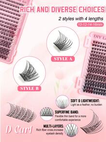 Juego de extensiones de pestañas DIY con 1216 piezas/440 piezas/392 piezas/384 piezas/120 piezas/72 piezas de mechones de pestañas individuales en forma de D de colores variados, de 9-18 mm de ancho, de aspecto natural, denso, resistente al agua y súper ligero. Para uso en casa o en movimiento para la vida diaria, fiestas, viajes, festivales de música y el Día de la Madre.