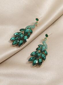 1 par de pendientes de poste con crystal brillante con diseño de pluma de pavo real, pendientes verdes de moda para mujeres, adecuados para fiestas, banquetes y uso diario