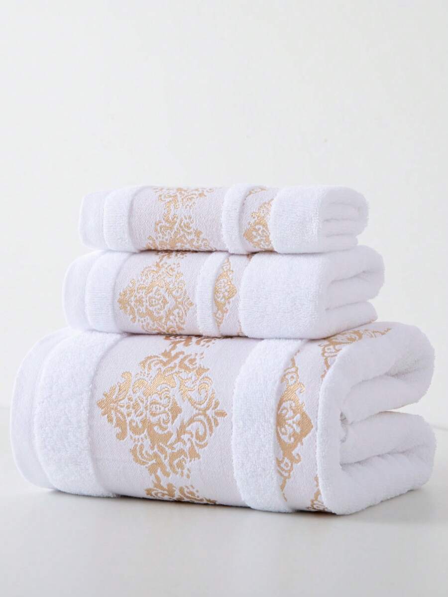 1条浴巾，白色简约轻盈提花宫廷花卉图案，长方形，70*140厘米，成人游泳浴巾，也可作34*74厘米手巾或34*34厘米手帕使用，速干吸水柔软，适用于浴室、厨房、旅行、节日礼物、健身房、海滩、酒店、沙龙、户外淋浴，美容院、酒店运动、家居用品、毛巾、护肤品