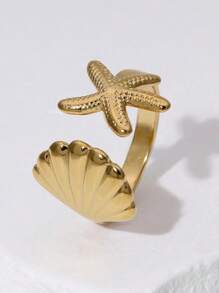 1pc Boho Ocean Style Minimalist Geometric Starfish Design Adjustable Toe Ring For Women