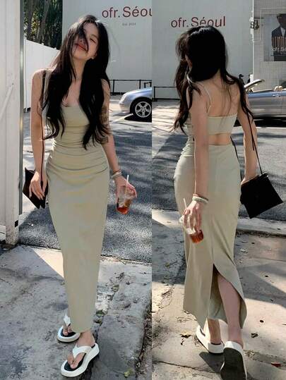 細いストラップ付きバックレスホールアウトボディコンドレス レディース