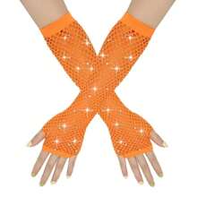 1 Paar sexy lange Strass-Handschuhe, elastische Fischnetz Halbfinger Cut Out ausgearbeitete Handschuhe für Auftritte