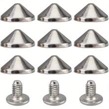 50 Sets Silver Alloy Cone Spikes And Studs, 4.7mm 3/16" Bullet Screw Back Punk Studs For Clothing, Shoes, Leather Craft, Belts, Bags With Installation Tools