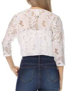 Casual Lace Bolero Crochet Cardigan With 3/4 Sleeves    Casual  Fabric  Sheer  Split      Daily - 白色 - 查看 3