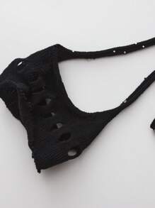 1 pezzo Body sexy in rete nera con decorazione di strass, con effetto scollato e traforato, realizzato in maglia elasticizzata e accattivante per uomo