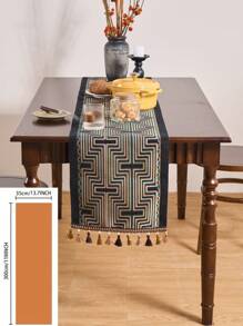 1pc Gold Wavy Striped Jacquard Table Runner, Modern Nordic Style With Tassels, Rectangular Decor For Dining, Coffee, TV Stand, Foyer, Home Decor, Suitable For Holidays, Parties, Birthday, Daily Use