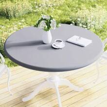 1pc Round Milk Silk Tablecloth, Anti-Slip, Polyurethane Machine Woven Tablecloth, Durable Dining Table Protective Woven Cover