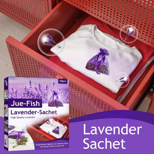 1 Stück Lavendel Duftsäckchen, für Schubladen und Schränke mit frischem Duft - natürlicher, frischer und getrockneter Lavendel, geeignet zum Aufbewahren von Kleidung, entspannendem Parfüm, Kleiderschränke, Gepäck, 10 Säckchen in 1 Box