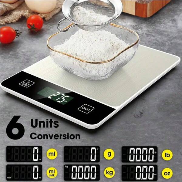 Digital Food Scale 10kg/22lb - Precise 1g/0.04oz Graduation Kitchen Scale For Baking & Cooking, Stainless Steel With Tare Function.Requires 2*AAA Batteries For Power Supply(Batteries Not Included).