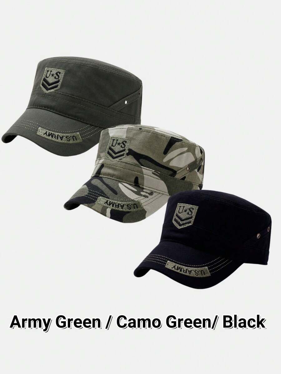 1Pc Men's Army Flat-Top Cap, Lightweight Breathable Sun Protection Hat, Unisex Outdoor Baseball Cap For Spring And Summer