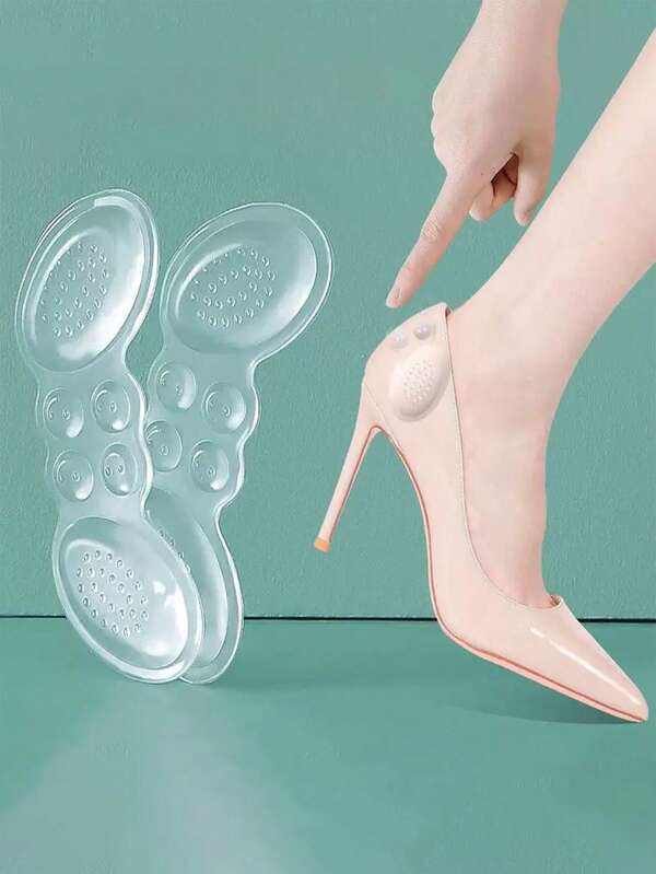 1 对透明硅胶鞋跟垫，防摩擦鞋跟抓地垫，适用于女士高跟鞋，半鞋垫减震