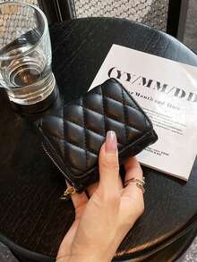 Elegant Minimalist Style Quilted PU Leather Multi-Card Wallet, Large Capacity Trifold Short Ladies Wallet, Suitable For Women's Daily Commutes, Shopping, Outings, Gatherings, Gifts For Girlfriends, Events, Birthdays, Office Workers & Travel - Black - View 2