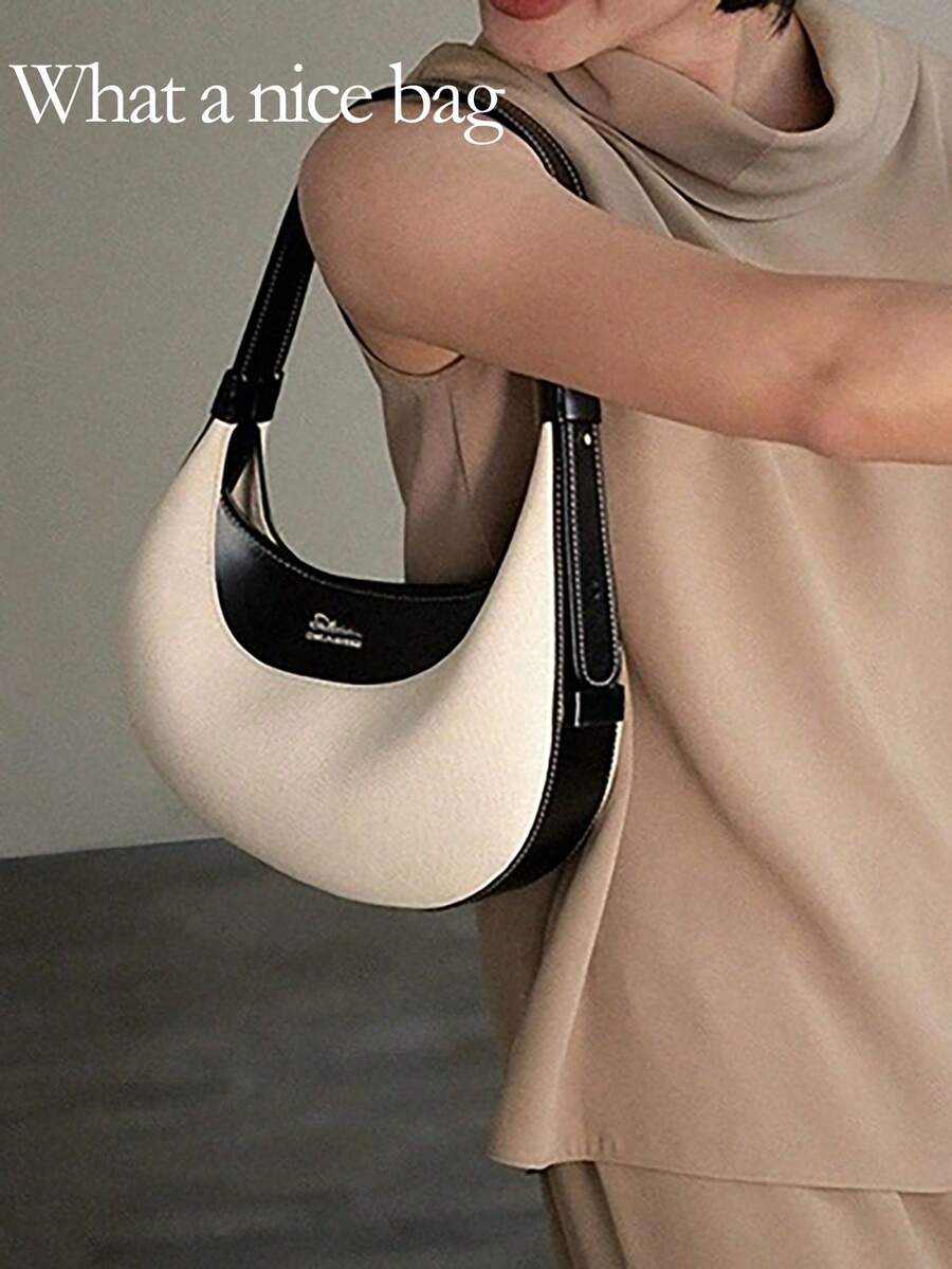 Nuevo bolso bandolera suave, de gran capacidad, de estilo vintage, versátil y sencillo con bloques de color, de la marca Mumu, con diseño minimalista de media luna y mariposa, adecuado para la oficina, estudiantes universitarios y uso diario - Multicolor - Ver 1