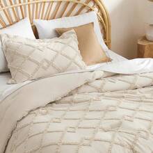 Luxurious Tufted Boho Comforter Set Queen Size - Premium Beige Bedding Ensemble With 3-Piece Shabby Chic Embroidery, Ideal Gifts For Women, Soft Jacquard Queen Comforter For All Seasons - 04 - 米色 - 鑽石般 - 查看 3