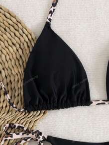 2 Pieces Sexy Halter-Tie Leopard Print Women Bikini Swimsuit