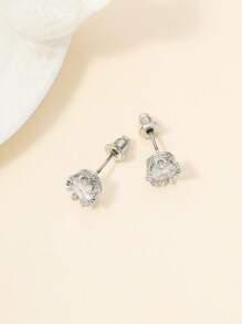1 Pair Fashionable Crown Crystal Zirconia Micro-Inlaid Stud Earrings, Versatile For Daily Wear And Parties, All Seasons
