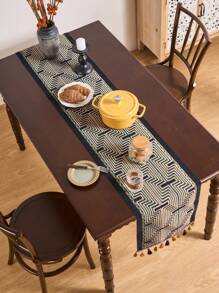 1pc Gold Wavy Striped Jacquard Table Runner, Modern Nordic Style With Tassels, Rectangular Decor For Dining, Coffee, TV Stand, Foyer, Home Decor, Suitable For Holidays, Parties, Birthday, Daily Use