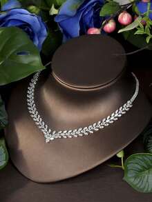 1 Set Delicate Cubic Zirconia Leaf Jewelry Set, Suitable For Party Wear - Silver - View 4