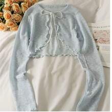 1pc Summer Women Sunscreen Cardigan Ruffle Design Sunscreen Clothing Slim Korean Style Long Sleeve Short Coat